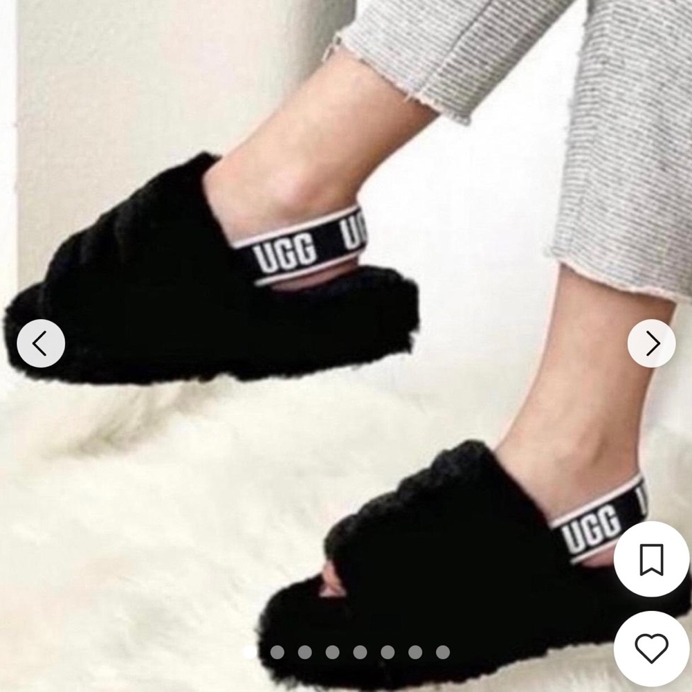 UGG Black Fluff Slide with Branded Heel Strap Size 5